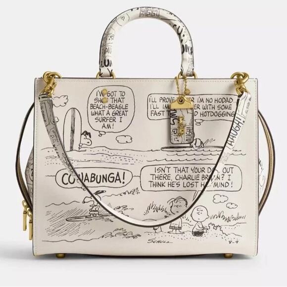 COACH X Peanuts SNOOPY Rogue Bag Straps + Dust Bag Newspaper Print RARE NWT - Picture 3 of 9
